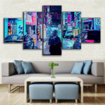 5-osaline l&otilde;uendi seinakunst Cyberpunk City Korea Night Wall Art HD Prindi plakat Maalid Maalimine Elutuba Kodukaunistus Ilma raamita 20x35cm*2 20x45cm*2 20x55cm*1
