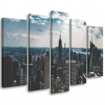 Viieosalise pildiga l&otilde;uenditr&uuml;kk New York City Panorama 100x70 hall v&auml;rv