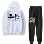 Uus mood meeste naiste dressid Buffy The Vampire Slayer Print Casual kapuuts ja p&uuml;ksid 2tk Komplektid S&uuml;giskevad meeste riided M
