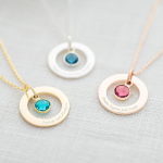 Mini-World Customized Hollow Ring engraved Name Pendant Necklace with Birthstone Charm Stainless Steel Personalized Jewelry Jan-35cm
