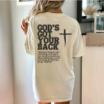 God's Got Your Back Back Prindi Suur T-s&auml;rk Jesus Apparel Christian Loose Tee Naiste Trendikas vabaaja Puuvillane Esteetiline top S beež