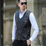 Meeste Pl&uuml;&uuml;sist Nahkvest Uus Toode Nahkjakk Soe Isa R&otilde;ivad Keskealiste ja Eakate Vest XL