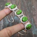 Vaseroheline t&uuml;rkiissinine v&auml;&auml;riskivi k&auml;sitsi valmistatud manseti ehted 925 h&otilde;bedast reguleeritav k&auml;ev&otilde;ru Adjustable roheline