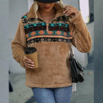 Pehmus pikkade varrukatega kampsun naiste lahtine pullover, kraega tasku, pool lukuga top S kohv