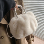 Yogodlns Fashion Plush Naiste &uuml;lemise k&auml;epidemega &otilde;lakotid Trend Design T&uuml;drukute Kunstkarusnahast adies Suure mahutavusega Crossbody kotid K&auml;ekotid 24x13x19cm valge