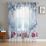 J&otilde;ulud lumehelbed lehed m&auml;nnik&auml;bid Dekoratsioon t&uuml;ll l&auml;bipaistvad kardinad elutuba magamistuba aken kardin Voile organza kardinad W135 x H115cm x1&Rod Pocket