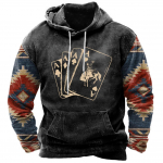S&uuml;gisene meeste kapuuts Poker Print Fashion dressipluus Suurem&otilde;&otilde;tmelised r&otilde;ivad meestele Vintage kapuuts v&auml;litingimustes vabaaja t&auml;navar&otilde;ivaste pullover S