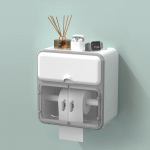 Vannitoa tualettpaberi hoidik parf&uuml;&uuml;mi riiul Veekindel WC plastikust sahtel Paberikarp Seinale paigaldatav sanitaarpadja hoiukast valge