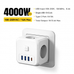 ESSAGER EU Plug Power Strip 3 vahelduvvoolu pistikupesaga 3 USB laadimispesa 1 C-t&uuml;&uuml;pi 5V 2,4A adapter 7-in-1 seinalaadija EU Plug valge