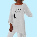 Naiste mood 3/4 varrukatega pikkade s&auml;rkidega naiste kevadsuvi vabaajaprinteriga &otilde;hukese &uuml;laosaga pullover &uuml;markraega avar s&auml;rk S valge