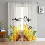 Akvarell Lilled P&auml;evalilled Mesilased L&auml;bipaistev Voile Aken Kardinad T&uuml;llkardinad Elutuba R&otilde;du kaunistus kardinad 135W x 114H(cm)