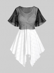 Rosegal Plus Size Flutter varrukatega v&otilde;rks&auml;rk ja Twist Broderie Anglaise taskur&auml;ti top komplekt L must