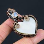 Natural Mother Of Pearl, Moonstone Gemstone Copper Wire Wrap Pendant 2.28 n1p46
