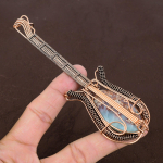Natural Caribbean Larimar Gemstone Copper Wire Wrap Guitar Pendant 4.53 a0b98
