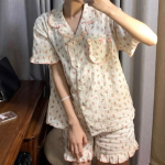 Pidžaamakomplektid Naised Kawaii Tender Daily Print &Uuml;li&otilde;pilastele voodipesu kaelarihm Suvine Mugav riietus Vaba aeg Jaapani stiil Atraktiivne S