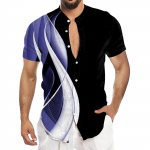 Meeste vabaaja l&uuml;hikeste varrukatega s&auml;rk, meeste seisva kraega moodne n&ouml;&ouml;biga s&auml;rk L sinine