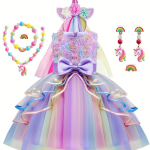 7 tk T&uuml;drukute &Uuml;kssarviku Kost&uuml;&uuml;m, Vikerkaare Printsessi Kleit, V&auml;ikelaste &Uuml;kssarviku S&uuml;nnip&auml;evapeo Kleit, Halloweeni Laste Cosplay, Muinasjuttude Kost&uuml;meerimine, Peapaelaga 1-2Y