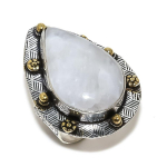 Natural Rainbow Moonstone Gemstone Two Tone 925 Sterling Silver Ring Size 7 g4b91