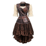 Steampunk korsettkleit naiste piraatkost&uuml;&uuml;m Halloweeni keskaegne pluus gooti kunstnahast korsettkleit rihmadega pruun M gray