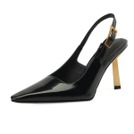 Lehmanahast Terava Ninaga Stilettokanna K&otilde;rged Kontsad S&uuml;gis Suvi Metallpandlaga Kingad Slingback Naiste Madalad Sandaalid 34 must