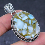 Natural Copper Larimar Gemstone Handmade 925 Sterling Silver Pendant 2.17 m2p07