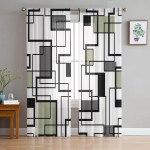 Geomeetrilised Must Valge Hall Voile &Otilde;hukesed Kardinad Elutoa Aknale Sifonist T&uuml;llkardin K&ouml;&ouml;gi Magamistoa Kardinad Kodukaunistus 135W x 244H(cm) x2