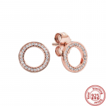 Uued Sterling Silver S925 Rose Gold seeria k&otilde;rvar&otilde;ngad S&uuml;damega &uuml;mmargused Pav&eacute; Stud k&otilde;rvar&otilde;ngad sobivad originaal kaubam&auml;rgiga naiste isetegemise peened ehted CHINA