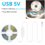 DC 5V LED-riba COB koos Wifi-kontrolleriga, pole veekindel, painduv LED-lint 5M 3M 2M voodivalgusti USB LED-valgusti t&ouml;&ouml;tab Tuya Smart jaoks 1m