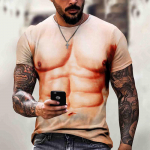 Meeste l&uuml;hikeste varrukatega 3D T-s&auml;rk k&otilde;hulihaste vabaaja pullover l&uuml;hikeste varrukatega topp L beež