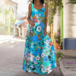 Women's Slip Dress Maxi Long Dress Pink Crystal Flowers Print Dress Spring & Summer Leisure Vacation XS sinine