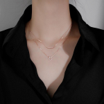 S925 Double-Layer Sterling Silver Necklace Women's Clavicle Chain Simple Temperamental Minority Design Silver Pendant High-Grade Summer Necklace 925