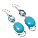 Sleeping Turquoise, Topaz Gemstone 925 Sterling Silver Gift Earring 2.96 c3h66
