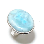 Kariibi mere Larimar Kivi K&auml;sit&ouml;&ouml; 925 Sterling H&otilde;be Ehted S&otilde;rmuse Suurus 8 z9F99