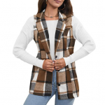 S&uuml;giskevadine naiste vest, ruuduline mantel, tr&uuml;kkimine, alla keeratav krae, varrukateta n&ouml;&ouml;p, soe keskmise pikkusega retro vest, igap&auml;evane jakk S hall