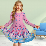 T&uuml;drukule vabaaja 3D-prindiga roosa pulgakomm, &uuml;mara kaelusega pikkade varrukatega kleit, printsessi kleit lastele 140