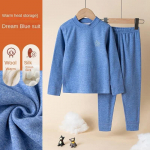 Teismeliste laste termopesu Villane siid pehme hubane kaheosaline poiste t&uuml;drukute puhkeriided paks soe hingav laste magamisriiete komplekt 170cm sinine