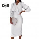 S&uuml;giskevadine naiste kleit V kaelusega, mullidega varrukatega, pidulik &auml;ristiil, liibuv &uuml;hev&auml;rviline k&otilde;rge v&ouml;&ouml;kohaga OL Pendel-kontori Midi kleit M roosa