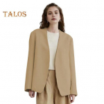 Naiste &uuml;likonnamantel kraeta pikkade varrukatega lahtise eesmise &uuml;likonna jope &uuml;hev&auml;rviline lahtise vormiga visiitkardigan kontori pidulik mantel M khaki