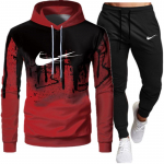 Kevad-s&uuml;gis-talvised p&uuml;ksid, 2-osaline komplekt+jooksva kapuutsiga meeste br&auml;ndi dressipluus Sport Joggers dressip&uuml;kste &uuml;likond 3XL punane