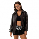 Naiste talvine kunstnahast mantel T&otilde;mblukuga pikkade varrukatega jakk &uuml;hev&auml;rvilise rev&auml;&auml;ri ja taskutega Poiss-s&otilde;bra mootorratta t&auml;navar&otilde;ivad S must