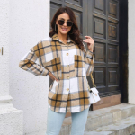 Naiste s&uuml;gis- ja talvine ruuduline jope pikkade varrukatega keskmise pikkusega tweed-s&auml;rgist jakk XL khaki