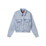 Levis S&uuml;gis/Talv 2022 &Uuml;hev&auml;rviline allakeeratava kraega &uuml;herealine paksust teksariidest jakk Naiste jakid Hele-sinine A0827-0001 XS gray