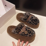 Leopard Naiste Platvormkingad Karusnahast Sussid Kodused Puuvillased Kingad Talvised Vabaaja Muulad Kingad 2025 Trend Uued Pl&auml;tud Zapatillas Mujer 35 must