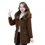 Naiste talvine puuvillane jakk karvase kapuutsiga ja topelttaskutega, n&ouml;&ouml;riga v&ouml;&ouml;koht keskmise pikkusega t&otilde;mblukuga suletav mantel &Uuml;hev&auml;rviline tuulekindel v&auml;lir&otilde;ivas Parka XL must