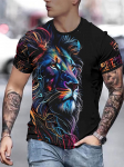 Cool Lion 3D prinditud meeste T-s&auml;rk suvine v&auml;lispordiga meeste igap&auml;evane linnamood l&uuml;hikeste varrukatega t&auml;nava vabaaja meeste T-s&auml;rk S