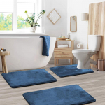 3 tk Komplekt Vannitoa M&auml;luvahust Vannimati Komplekt, Libisemisvastane Imav Kiiresti Kuivav Vannimatt, Vannitoa Vaip ja Kontuurvaiba Komplekt 3Pcs-Set sinine