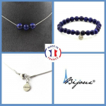 Pierres et Min&eacute;raux. Parure bijoux Bracelet Collier 3 Perles Lapis Lazuli 8 mm. Chaine en Taille personnalisable.
