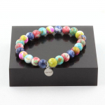 Pierres et Min&eacute;raux. Bracelet Perles Jaspe rose jaune + Jaspe orange bleu + Jaspe bleu + Fabriqu&eacute; en France.