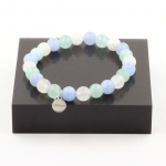 Pierres et Min&eacute;raux. Bracelet Perles Ang&eacute;lite + Aigue-Marine + Pierre de lune 8 mm. Fabriqu&eacute; en France.