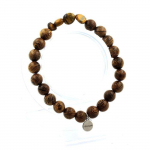 Pierres et Min&eacute;raux. Bracelet Oeil de Tigre d' Afrique du Sud + Perles bois 8 mm. Fabriqu&eacute; en France.